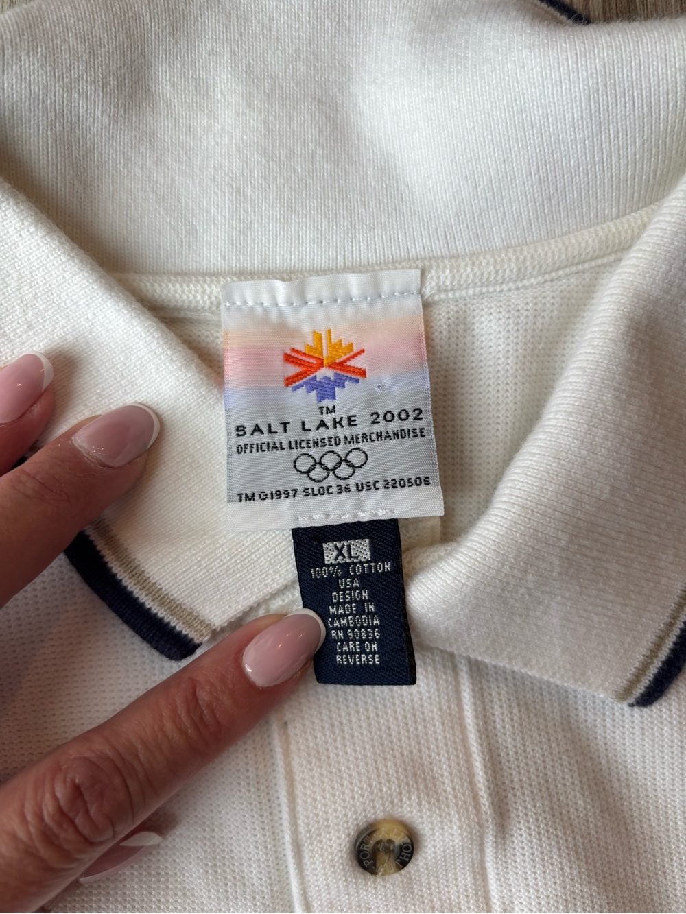 Salt Lake 2002 White Polo with Navy Trim - Olympic Embroidered Logo - Picture 4 of 4